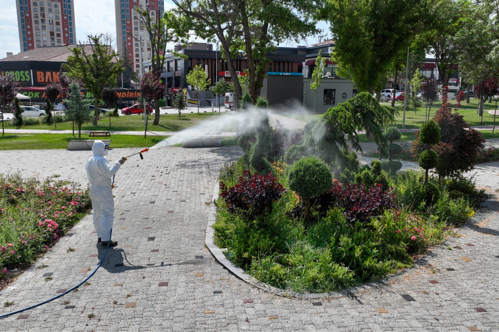 Konya'da yeşil alanları ilaçlamaya devam